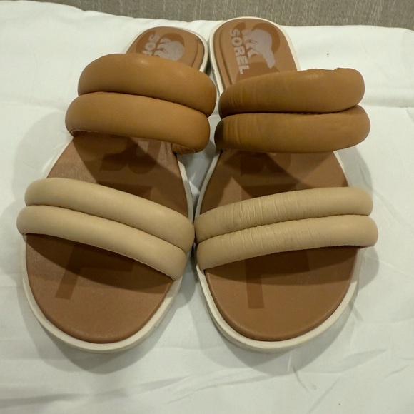 Sorel Sorel Ella II Puff Slides Women's Stylish Tan and Cream Women's Size 7.5 - Picture 2 of 5